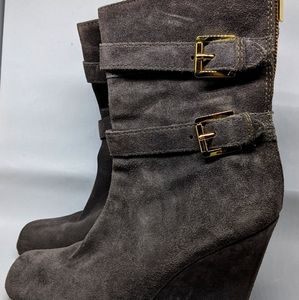 Michael Kors charcoal gray zip up wedge boots